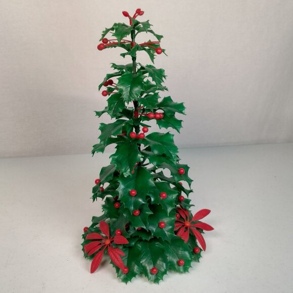Vintage Noel Decorations Christmas Tree Holly Berry Foliage Plastic Kitchy 12" - Picture 7 of 14